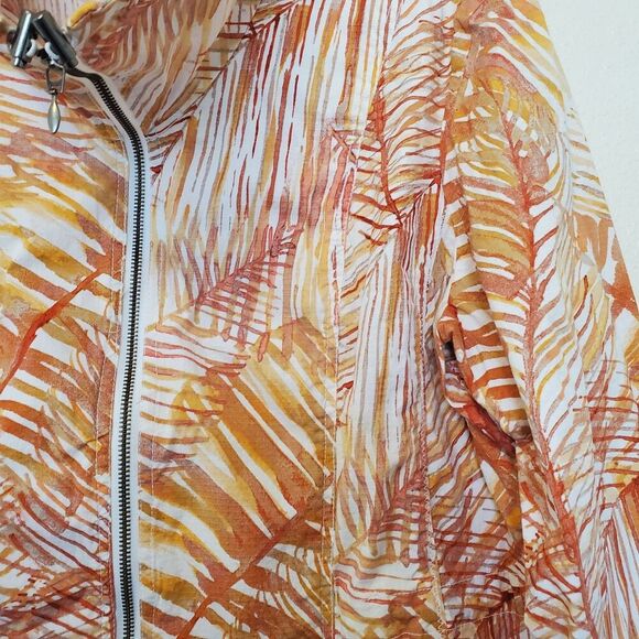Chicos 3 Womens Sz XL/16 Orange Leaf Tropical Palm Full Zip Lightweight Jacket - Picture 10 of 16